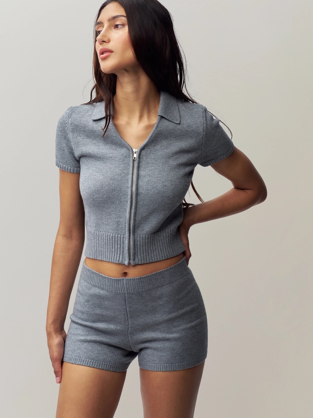GUIZIO Gray Calesia Zip Up Top